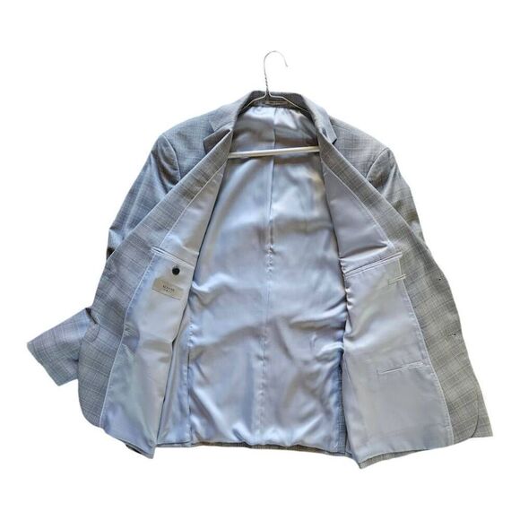 Men's Alfani Suit Jacket Light Grey Blue Plaid 44 Regular - Picture 4 of 9